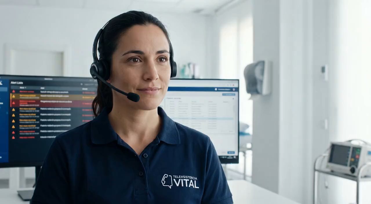 Operadora de Teleasistencia Vital con cascos